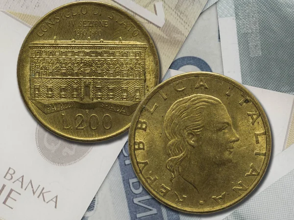 Italiensk Lira Mynt Framsidan Och Omvänd Italiens Gamla Valuta Finansiellt — Stockfoto