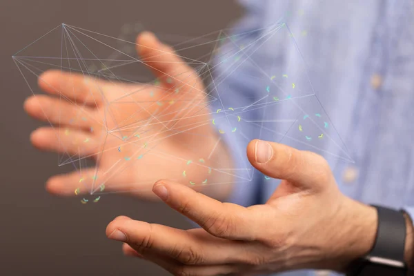 Hologram Rendered Connections Person Explaining How Works — Stock Photo, Image