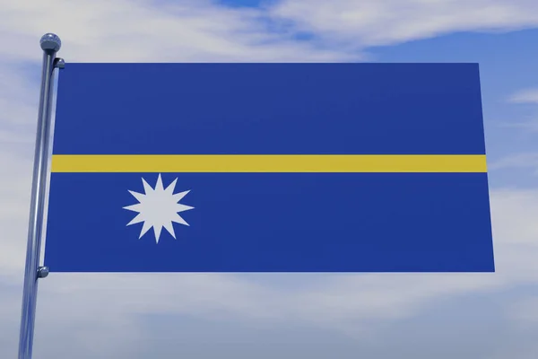Una Ilustración Bandera Nauru Con Asta Bandera Cromo Cielo Azul —  Fotos de Stock