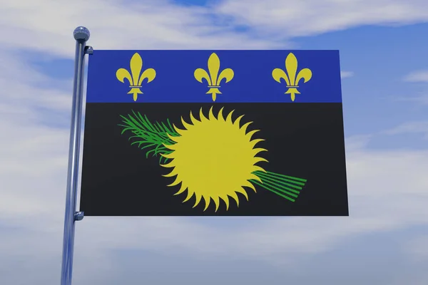 Illustration Flag Guadeloupe Chrome Flag Pole Snap Hooks Blue Sky — Stock Photo, Image