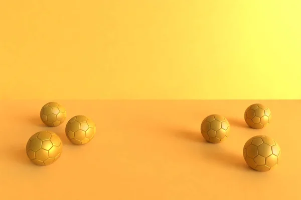 Six Gold Colored Soccer Balls Gold Backrpund — Stock Photo, Image