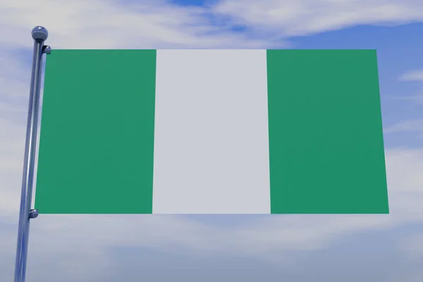Mavi Gökyüzünde Krom Bir Bayrak Direğiyle Nijerya Bayrağının Boyutlu Bir — Stok fotoğraf