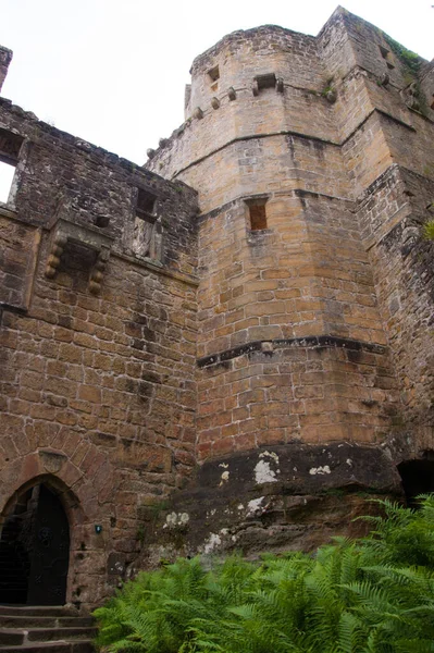 Uma Foto Vertical Baixo Ângulo Castelo Medieval Beaufort Luxemburgo — Fotografia de Stock