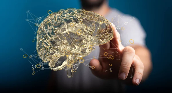 Holograma Cerebro Renderizado Como Concepto Con Una Persona Detrás Explicando —  Fotos de Stock