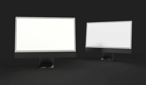 暗い背景に2つの液晶ディスプレイの3Dレンダリング — ストック写真