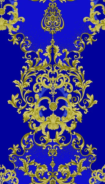 Seamless Vintage Pattern Yellow Ornament Design Blue Background —  Fotos de Stock