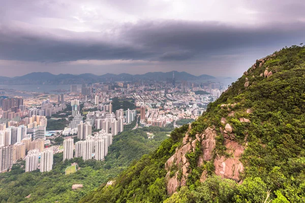 Vista Ciudad Amurallada Kowloon Desde Colina Lion Rock Bajo Cielo — Foto de Stock