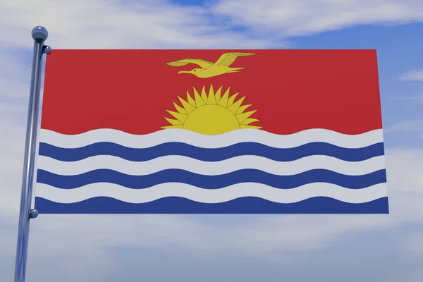 Illustration Kiribatis Flagga Med Kromflaggstång Med Knäppkrokar Blå Himmel — Stockfoto