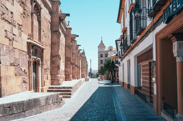 在西班牙科尔多瓦 阳光明媚的一天 一条狭窄的街道上有古老的历史建筑 风景美丽极了 — 图库照片