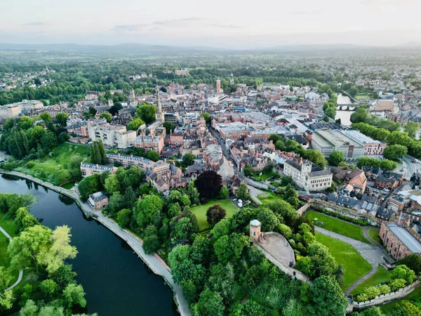 Den Brittiska Medeltida Marknadsstaden Shrewsbury Shropshire Med Floden Severn Storbritannien — Stockfoto