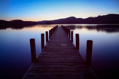 The Coniston Water Jetty, Blue Hour, Lake District, İngiltere