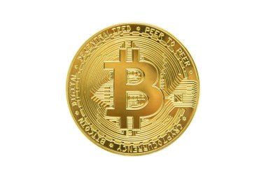 Beyaz arka planda izole edilmiş kripto para biriminin yakın plan görüntüsü.