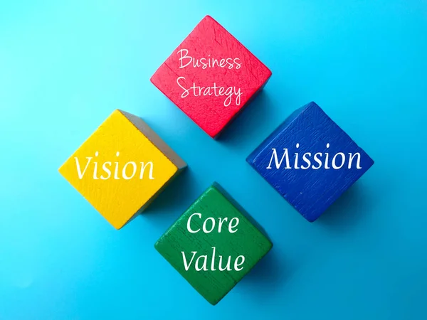 Top View Colored Wooden Blocks Words Business Strategy Core Value — Stock Photo, Image