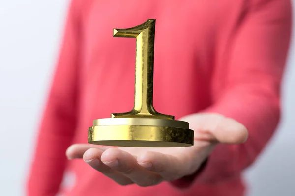 Render Number Trophy Being Manipulated Person Holographic Manner — Stock Photo, Image