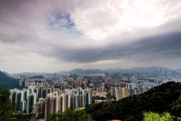 Een Prachtig Uitzicht Kowloon Stad Vanaf Lion Rock Heuvel Tegen — Stockfoto