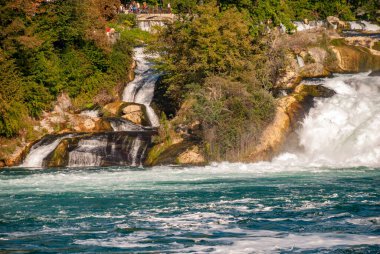 İsviçre, Schaffhausen 'deki Rheinfall Şelalesi' nin doğal manzarası.
