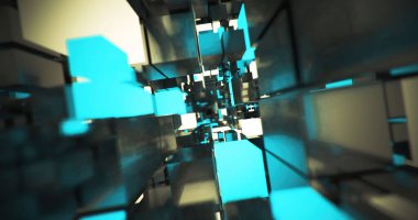 Yukarıdan aşağıya doğru düşen küplerin 3 boyutlu bir tasarımı