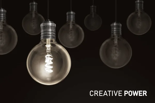 Eine Wiedergabe Von Schummrigen Und Hellen Glühbirnen Mit Creative Power — Stockfoto