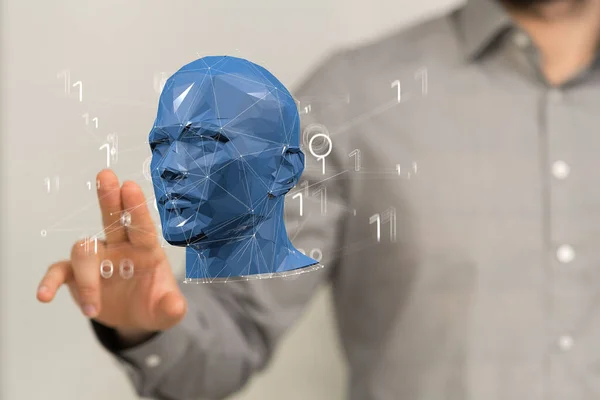 Render Digital Image Human Neck Head Being Manipulated Person Holographic — Stock Photo, Image