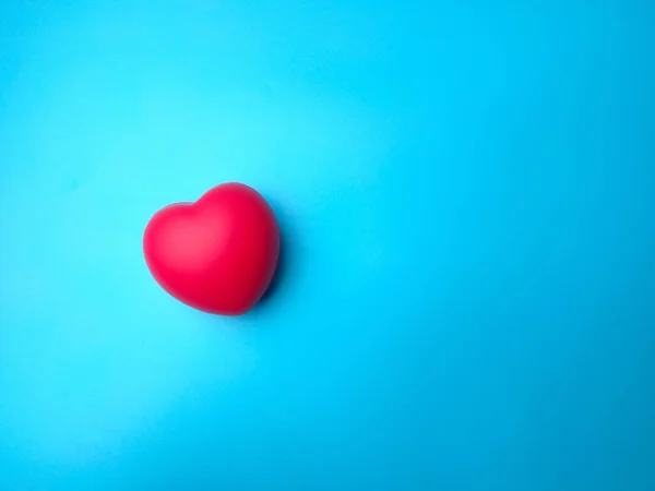 Top View Beautiful Red Heart Placed Blue Background Copy Space — Stock Photo, Image