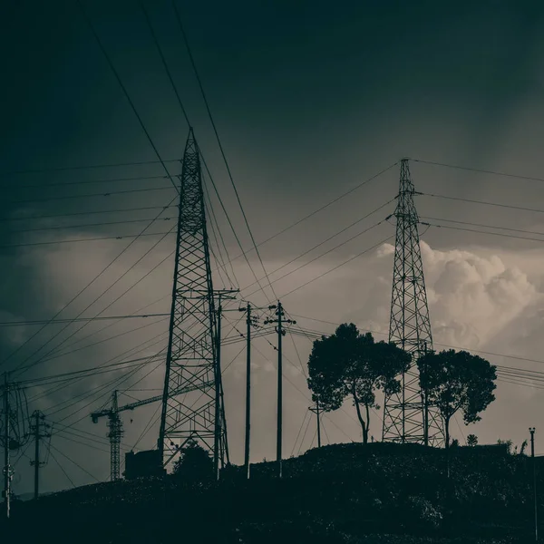 Scenic View Transmission Towers Cloudy Sky — Stock Photo, Image