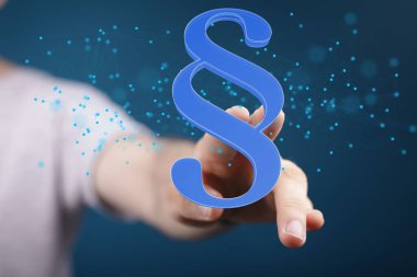 Bir elin yakınındaki illüstrasyonlu Yasaları Koruma Sembolü 'ne yakın çekim