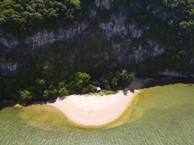 An aerial view of the Ko Maphro island shore in Thailand
