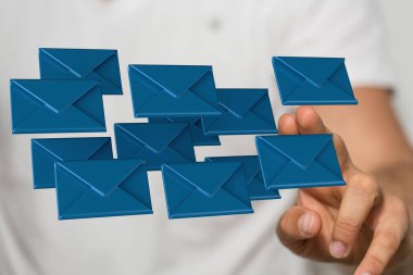 A person presenting a virtual projection of email communication