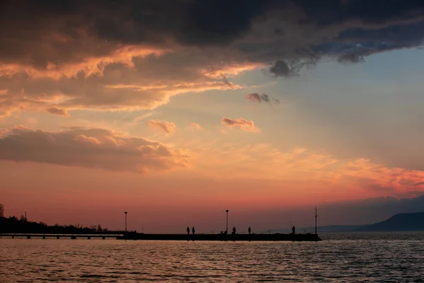 Evening Scene Shores Lake Balaton Hungary Twilight Sunset — Stock Photo, Image