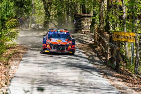 Hyundai I20 Corridas Carros Wrc Croácia Rally Perto Zagreb Croácia — Fotografia de Stock