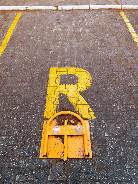 Reserved Parking Space Protective Barrier Street Car Parking — Stock Photo, Image