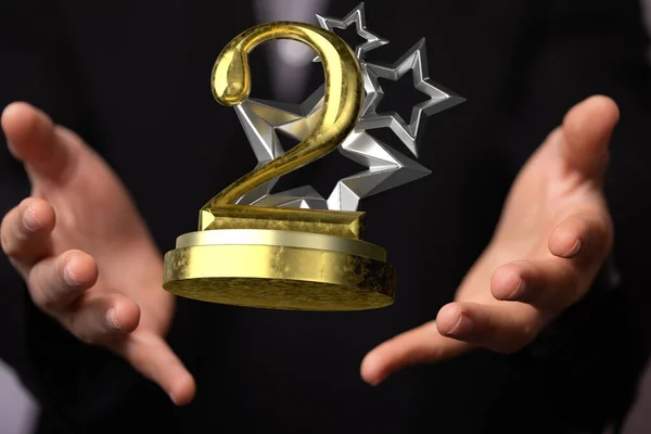 Render Number Trophy Being Manipulated Person Holographic Manner — Stock Photo, Image