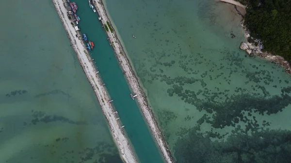 Aerial Shot Fisherman Pier Middle Water Sunny Day Pha Ngan — 스톡 사진