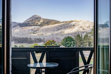 The view of the mountain peak from the hotel balcony. Montenegro.