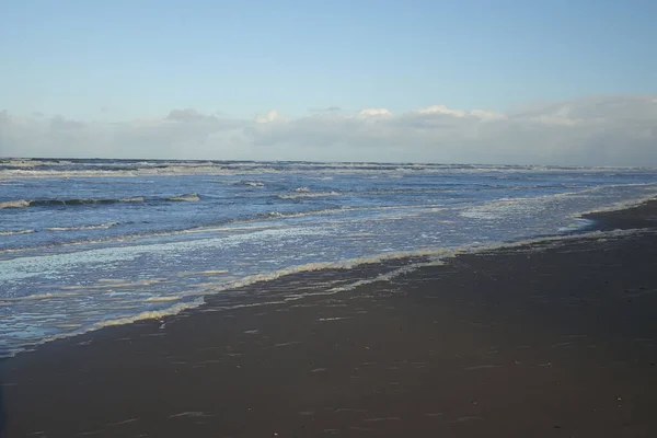Rolling North Sea Waves Beach Sunny Stormy Winter Morning Egmond — Stock Photo, Image
