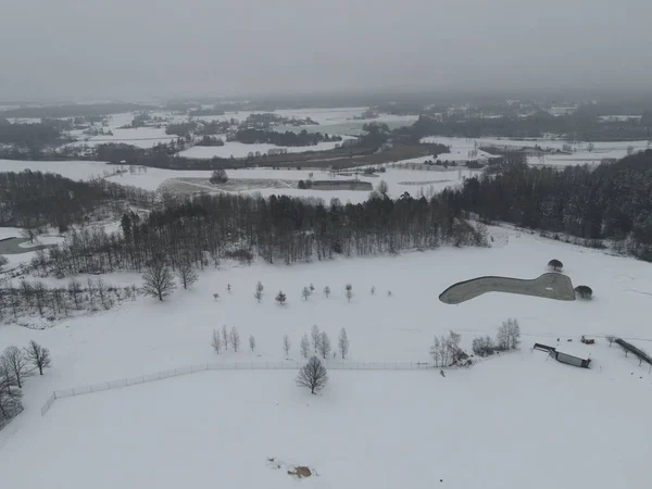 Areal View Forest Village All Covered Snow — Stock Photo, Image