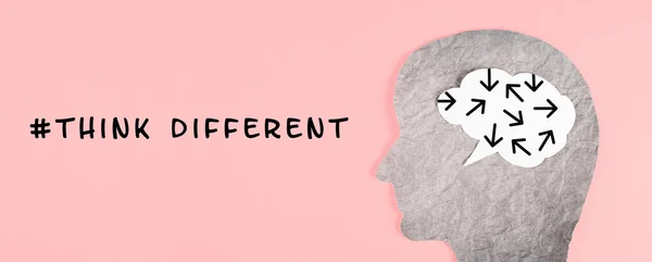 Think Different Stands Pink Background Head Brain Being Nonconformist Standing — Stock Photo, Image