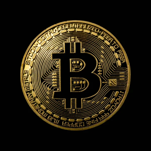 Render Design Golden Bitcoin Isolated Black Background — Foto de Stock