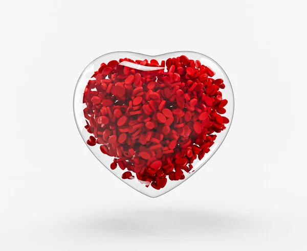 Rendering Red Blood Cells Transparent Heart Shaped Glass Container Isolated — Stock Photo, Image