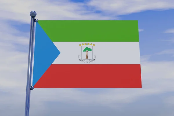 Illustration Flag Equatorial Guinea Chrome Flag Pole Snap Hooks Blue — Zdjęcie stockowe