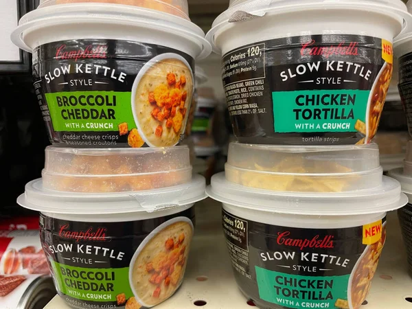 Augusta, Ga USA - 12 20 21: Soup cups on a shelf in a retail store