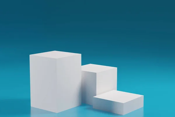 Rendering Three White Cube Podium Product Display Scene Geometrical Forms — Photo