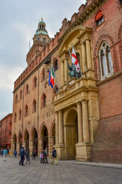 Gevel Van Het Piazza Maggiore Tegenover Het Stadhuis Bologna Italië — Stockfoto