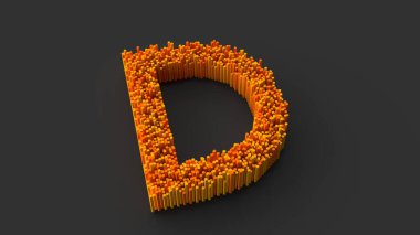 Koyu arkaplanda izole edilmiş turuncu ve kırmızı bir harfin çizimi.