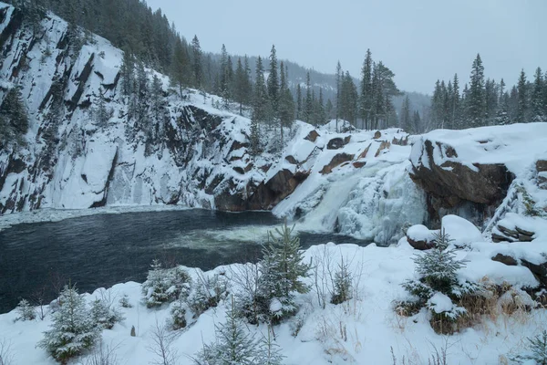 Водопад Хиттфоссен Реке Гаула Зимой Снежный Пейзаж Средней Норвегии Туристическое — стоковое фото