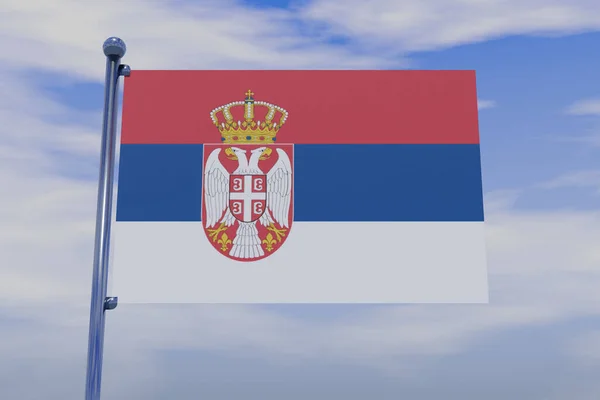 Illustration Flag Serbia Chrome Flag Pole Blue Sky — Photo