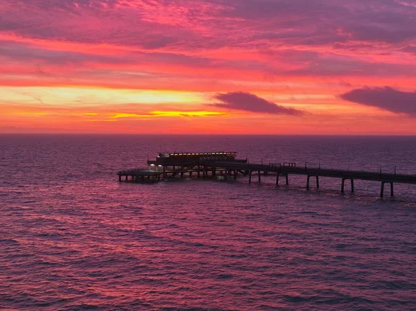 Beautiful View Pier Sea Orange Sunset — Stock Photo, Image