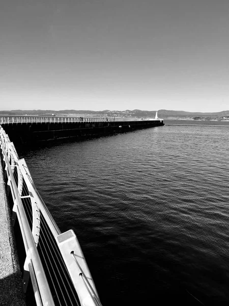 Grayscale Shot Pier Sea Sunny Day — Stock Photo, Image