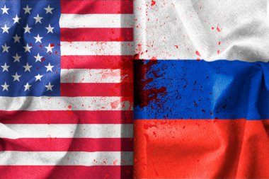 ABD ve Rusya 'nın çatışmayı ve savaşı resmeden kanla kaplı ayrı bir çizimi