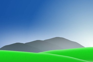 Sabahları, dağ manzaralı, mavi gökyüzü ve yeşil çayır manzaralı bir manzara.